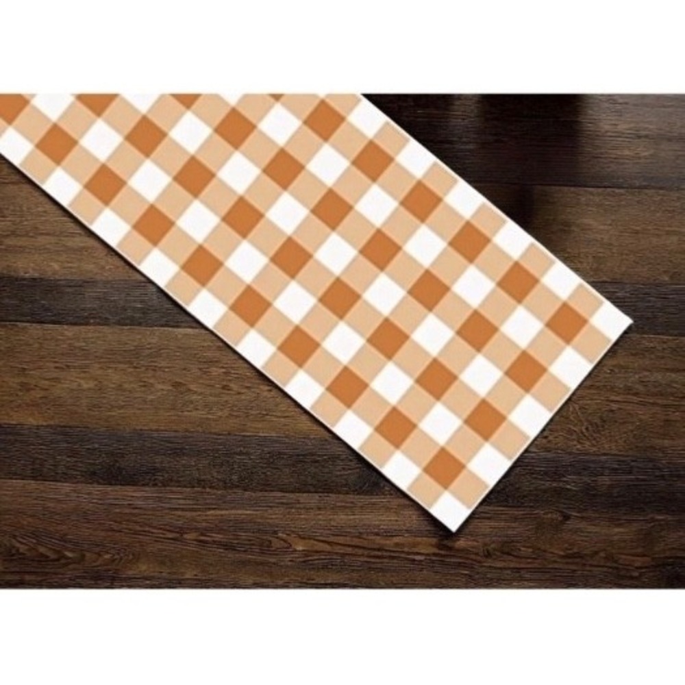 Orange Gingham Table Runner Kraft Paper 7 ft Disposable Party Decor